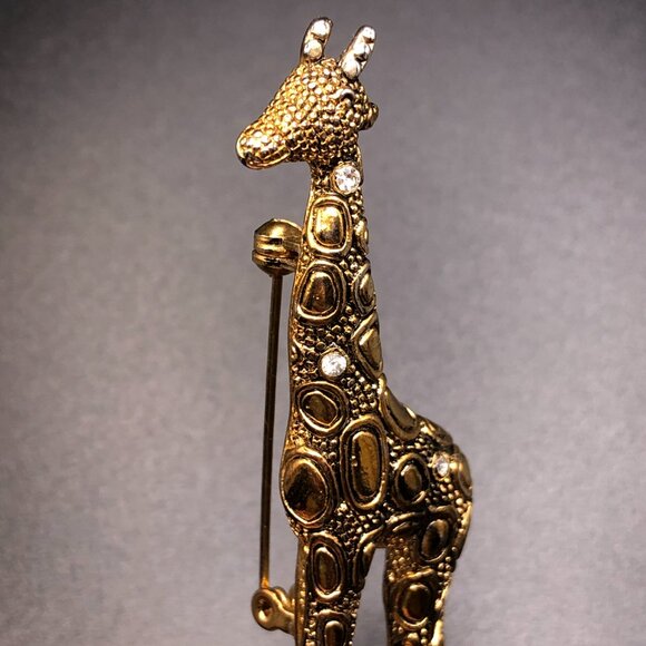 VIntage Giraffe Gold Tone Metal Rhinestone Brooch Pin - Picture 3 of 6